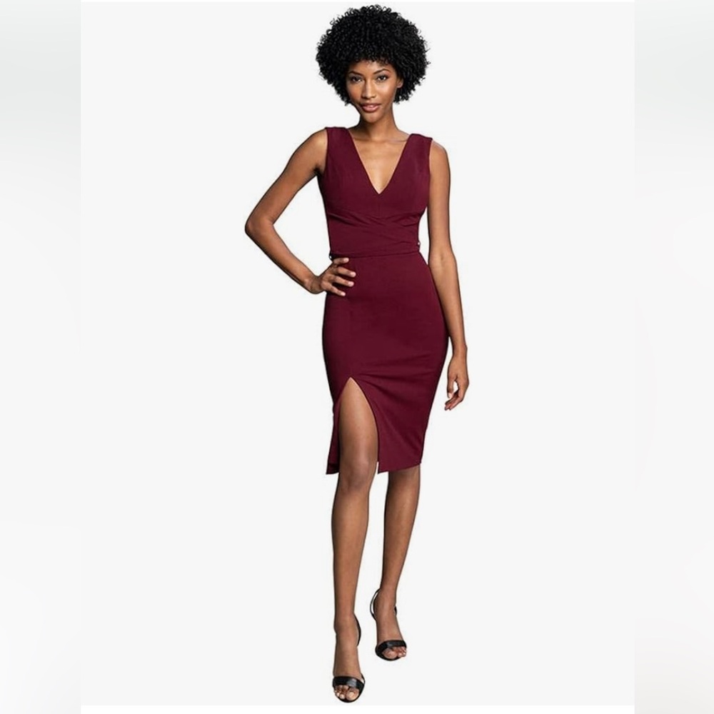 NWT Dress the Population Alessia Tie Waist Crepe Dress Small